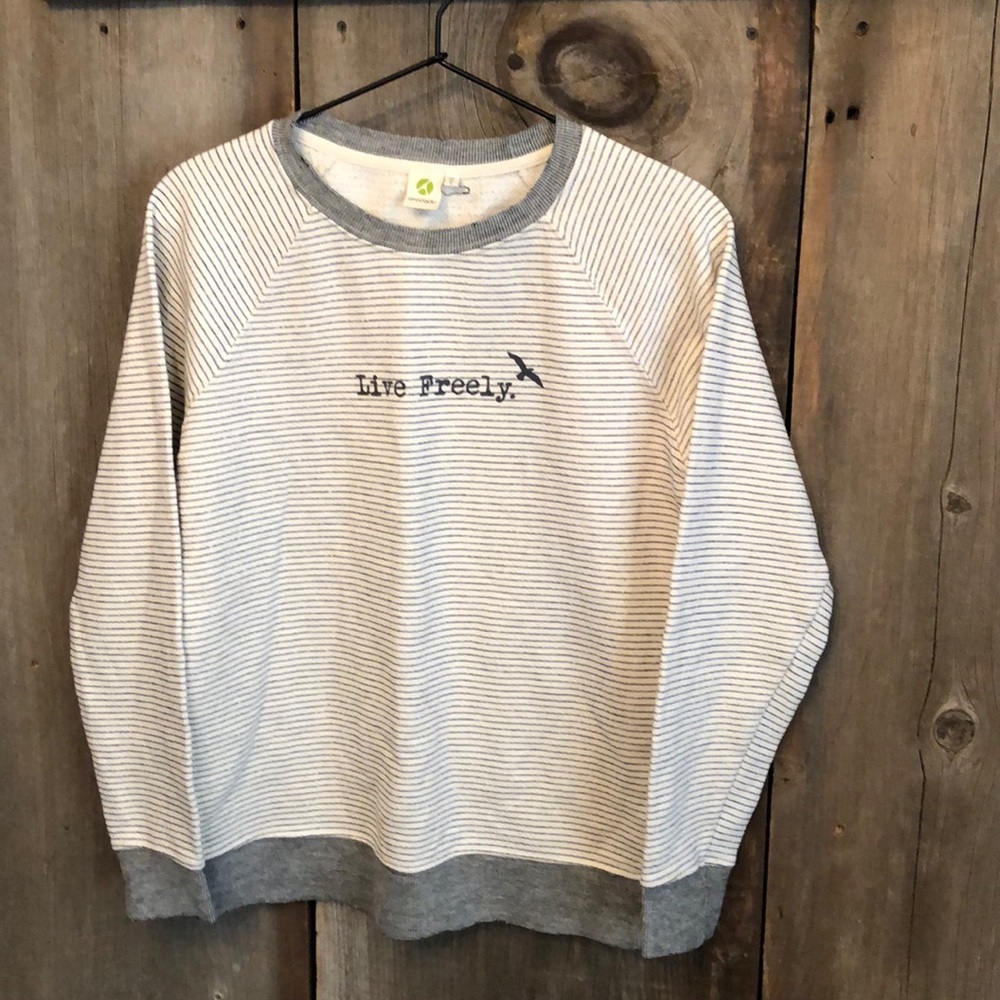 NWOT Avocado Live Freely Sweatshirt Gray White Stripe Size Small